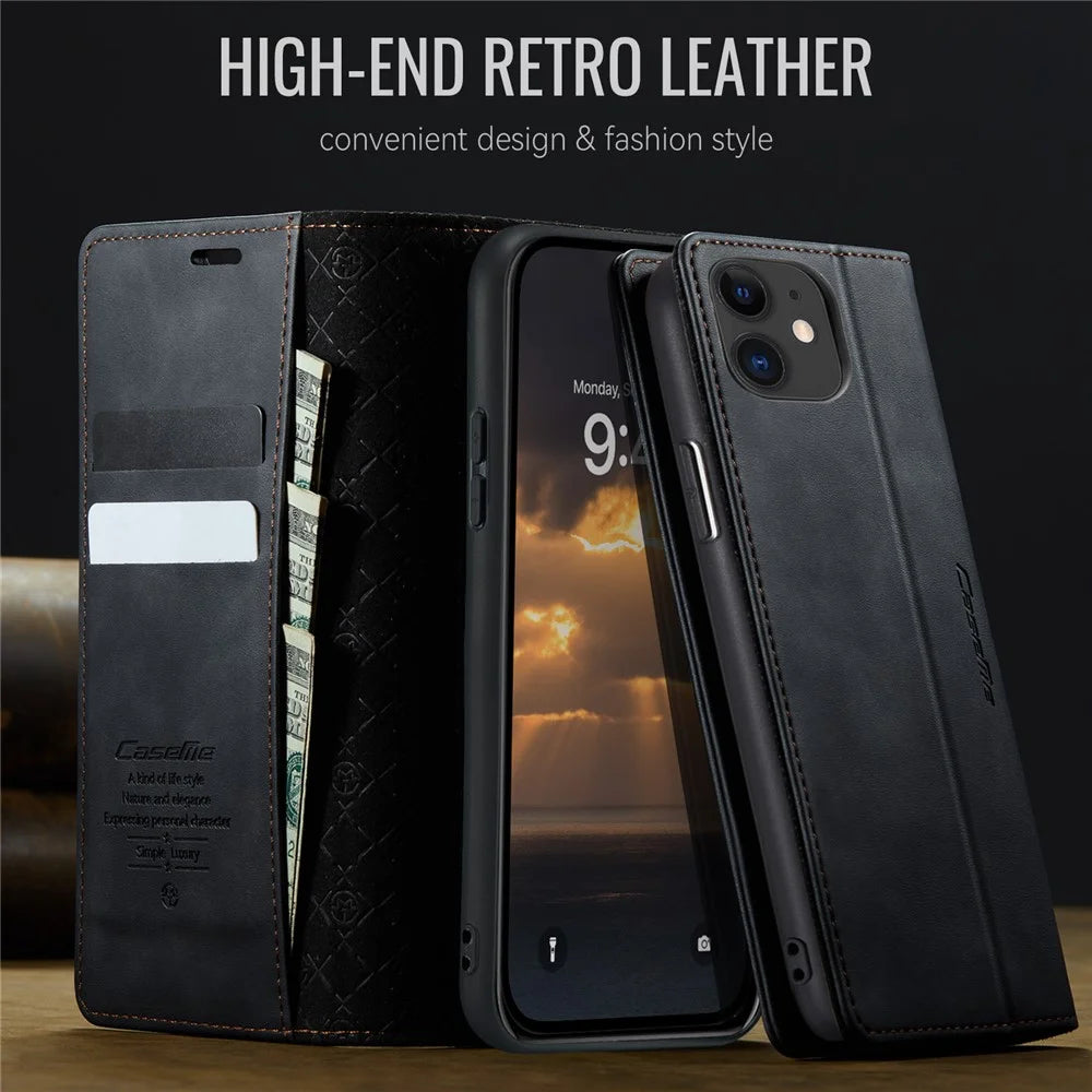 CASEME For iPhone 11 Case  033 Series RFID Blocking Wallet Stand Calf Texture Leather Phone Cover - Black - 4