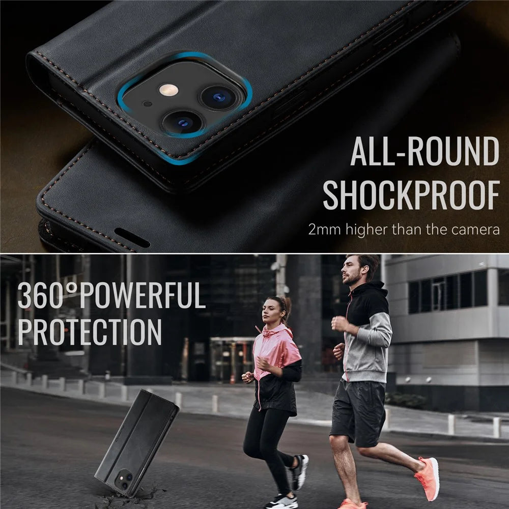 CASEME For iPhone 11 Case  033 Series RFID Blocking Wallet Stand Calf Texture Leather Phone Cover - Black - 6