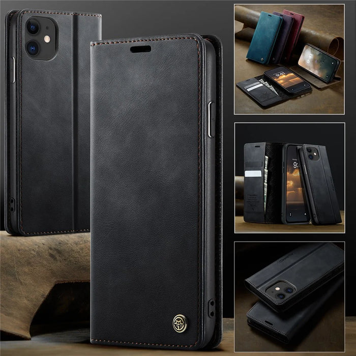 CASEME For iPhone 11 Case  033 Series RFID Blocking Wallet Stand Calf Texture Leather Phone Cover - Black - 7