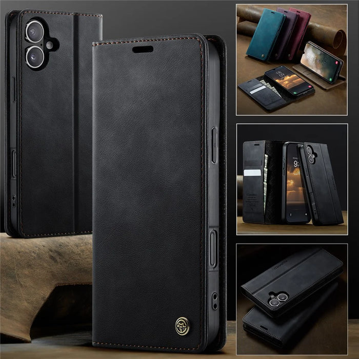 CASEME For iPhone 16 Plus Case  033 Series RFID Blocking Wallet Stand Calf Texture Leather Phone Cover - Black - 7