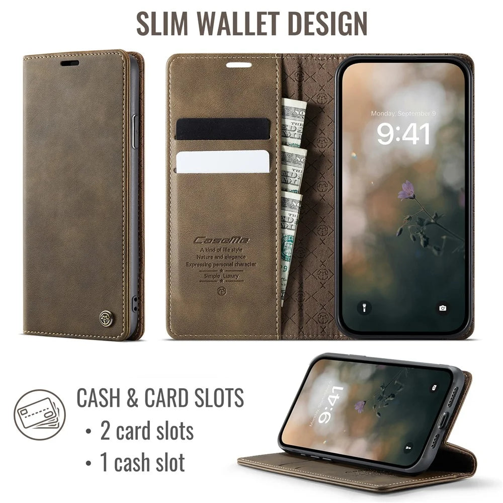 CASEME For iPhone XS Max 6.5 inch Case  033 Series RFID Blocking Wallet Stand Calf Texture Leather Phone Cover - Coffee - 2