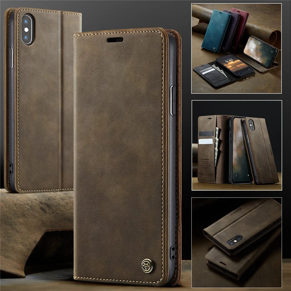 CASEME For iPhone XS Max 6.5 inch Case  033 Series RFID Blocking Wallet Stand Calf Texture Leather Phone Cover - Coffee - 7