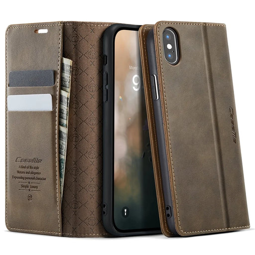 CASEME For iPhone XS 5.8 inch / iPhone X Case  033 Series RFID Blocking Wallet Stand Calf Texture Leather Phone Cover - Coffee - 1