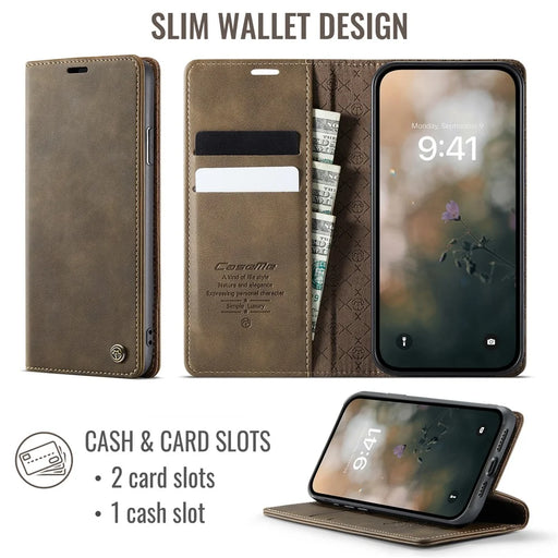 CASEME For iPhone XS 5.8 inch / iPhone X Case  033 Series RFID Blocking Wallet Stand Calf Texture Leather Phone Cover - Coffee - 2