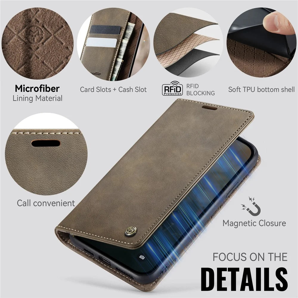 CASEME For iPhone XS 5.8 inch / iPhone X Case  033 Series RFID Blocking Wallet Stand Calf Texture Leather Phone Cover - Coffee - 3