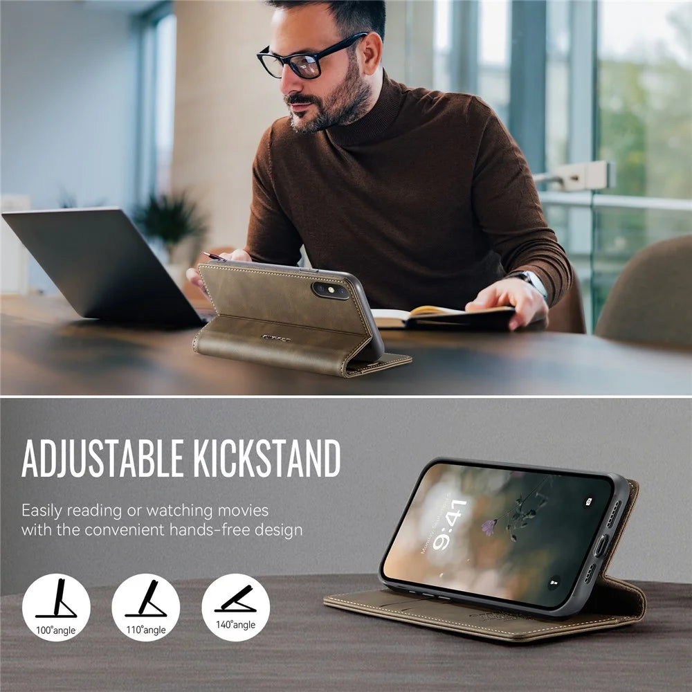 CASEME For iPhone XS 5.8 inch / iPhone X Case  033 Series RFID Blocking Wallet Stand Calf Texture Leather Phone Cover - Coffee - 5