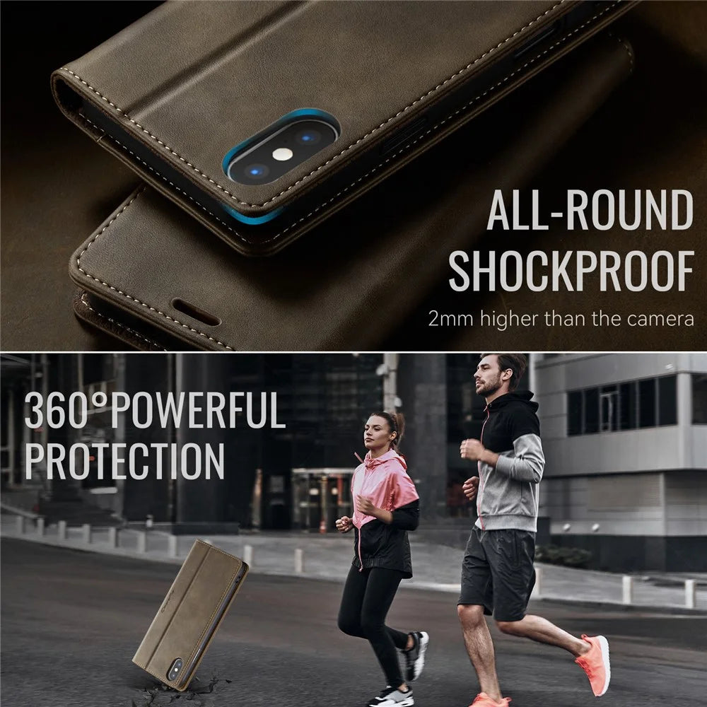 CASEME For iPhone XS 5.8 inch / iPhone X Case  033 Series RFID Blocking Wallet Stand Calf Texture Leather Phone Cover - Coffee - 6