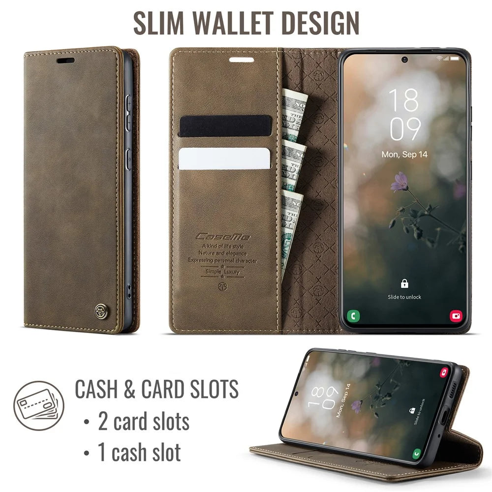 CASEME For Samsung Galaxy S21 5G Case  033 Series RFID Blocking Wallet Stand Calf Texture Leather Phone Cover - Coffee - 2