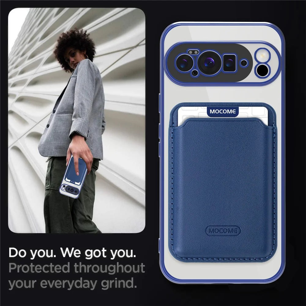 For Google Pixel 10 Pro XL Magnetic Case TPU + PC Mobile Cover with Card Bag - Sapphire - 6