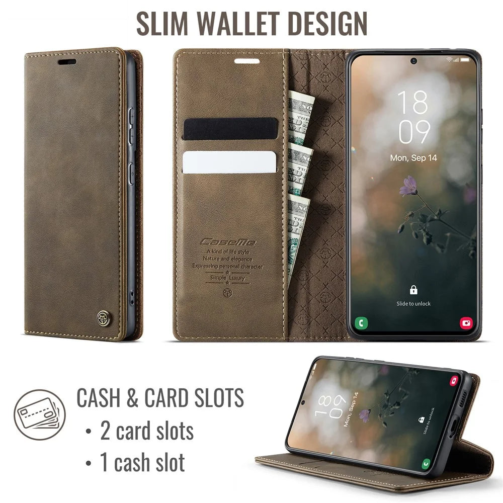 CASEME For Samsung Galaxy S21 Ultra 5G Case  033 Series RFID Blocking Wallet Stand Calf Texture Leather Phone Cover - Coffee - 2