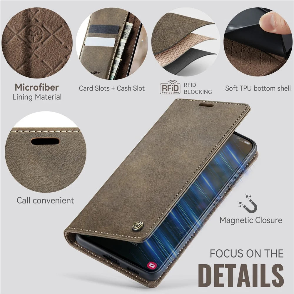 CASEME For Samsung Galaxy S21 Ultra 5G Case  033 Series RFID Blocking Wallet Stand Calf Texture Leather Phone Cover - Coffee - 3