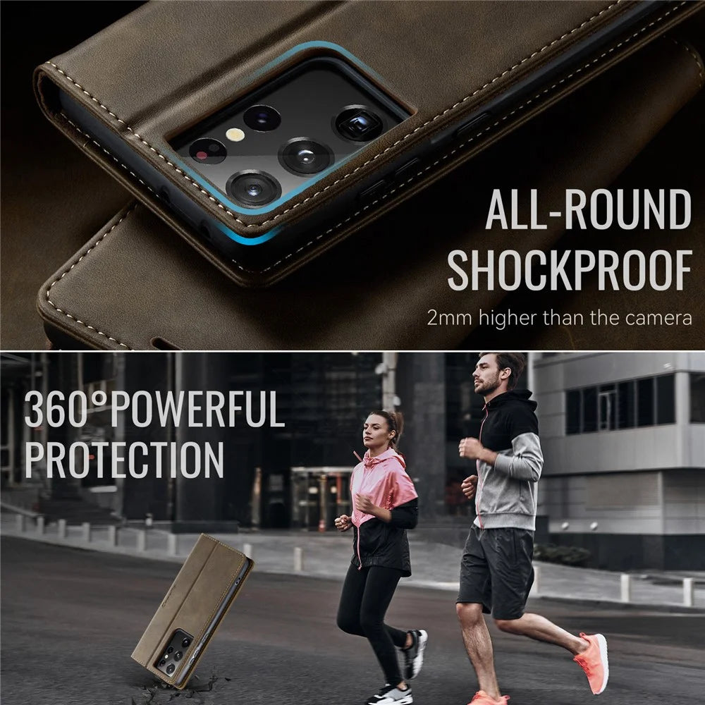 CASEME For Samsung Galaxy S21 Ultra 5G Case  033 Series RFID Blocking Wallet Stand Calf Texture Leather Phone Cover - Coffee - 6