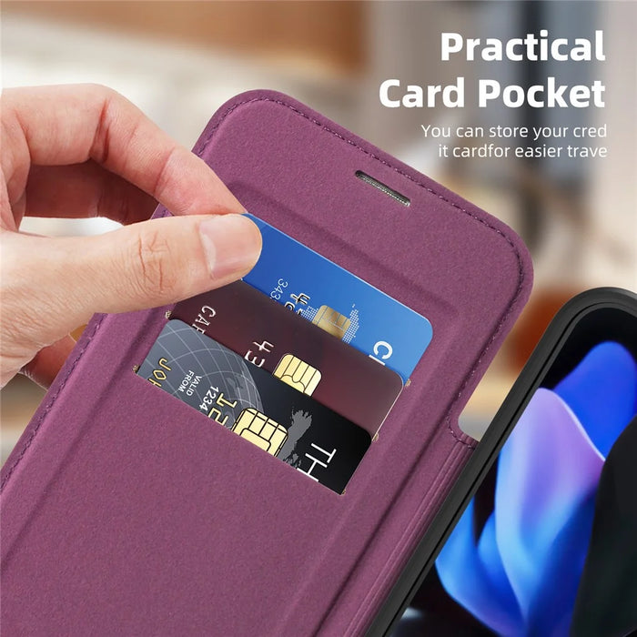 For Google Pixel 10 / 10 Pro Magnetic Case RFID Blocking Card Holder Leather Phone Cover - Dark Purple - 4