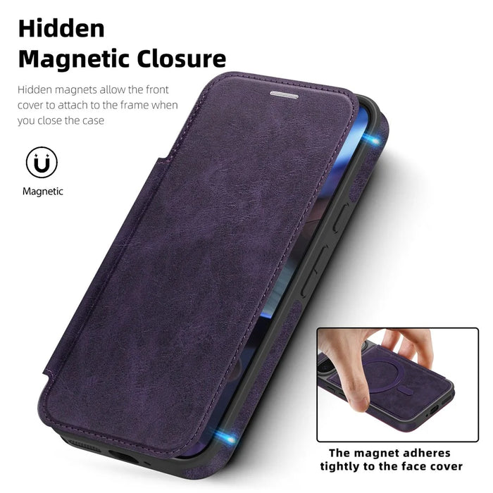 For Google Pixel 10 / 10 Pro Magnetic Case RFID Blocking Card Holder Leather Phone Cover - Dark Purple - 5