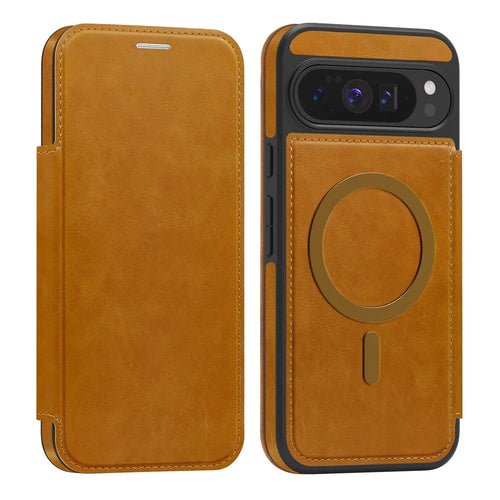 For Google Pixel 10 Pro XL Magnetic Case RFID Blocking Card Holder Leather Phone Cover - Brown - 1