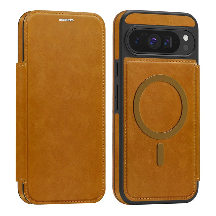 For Google Pixel 10 Pro XL Magnetic Case RFID Blocking Card Holder Leather Phone Cover - Brown - 1