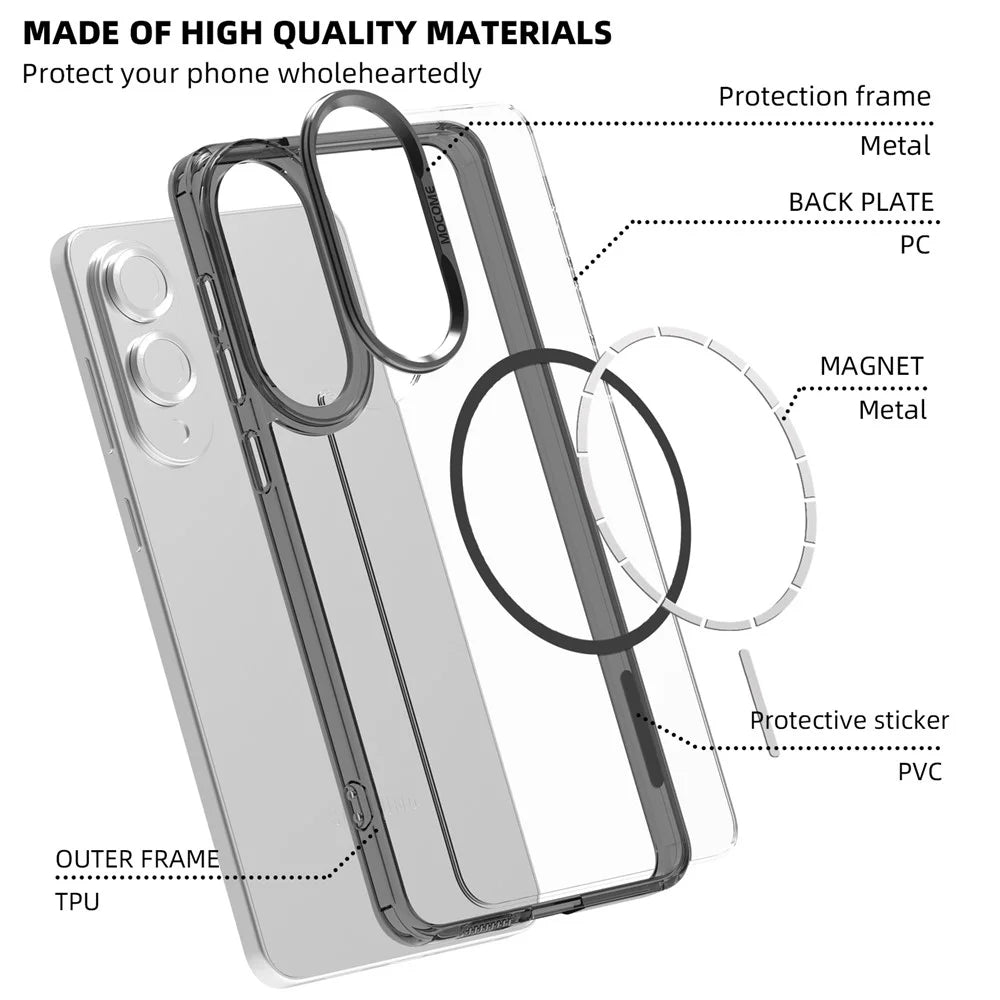 For Samsung Galaxy S25 Edge Magnetic Case TPU PC Clear Phone Cover - Transparent Black - 4