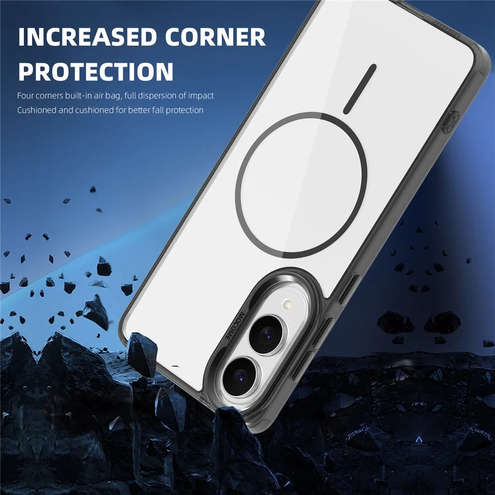 For Samsung Galaxy S25 Edge Magnetic Case TPU PC Clear Phone Cover - Transparent Black - 5