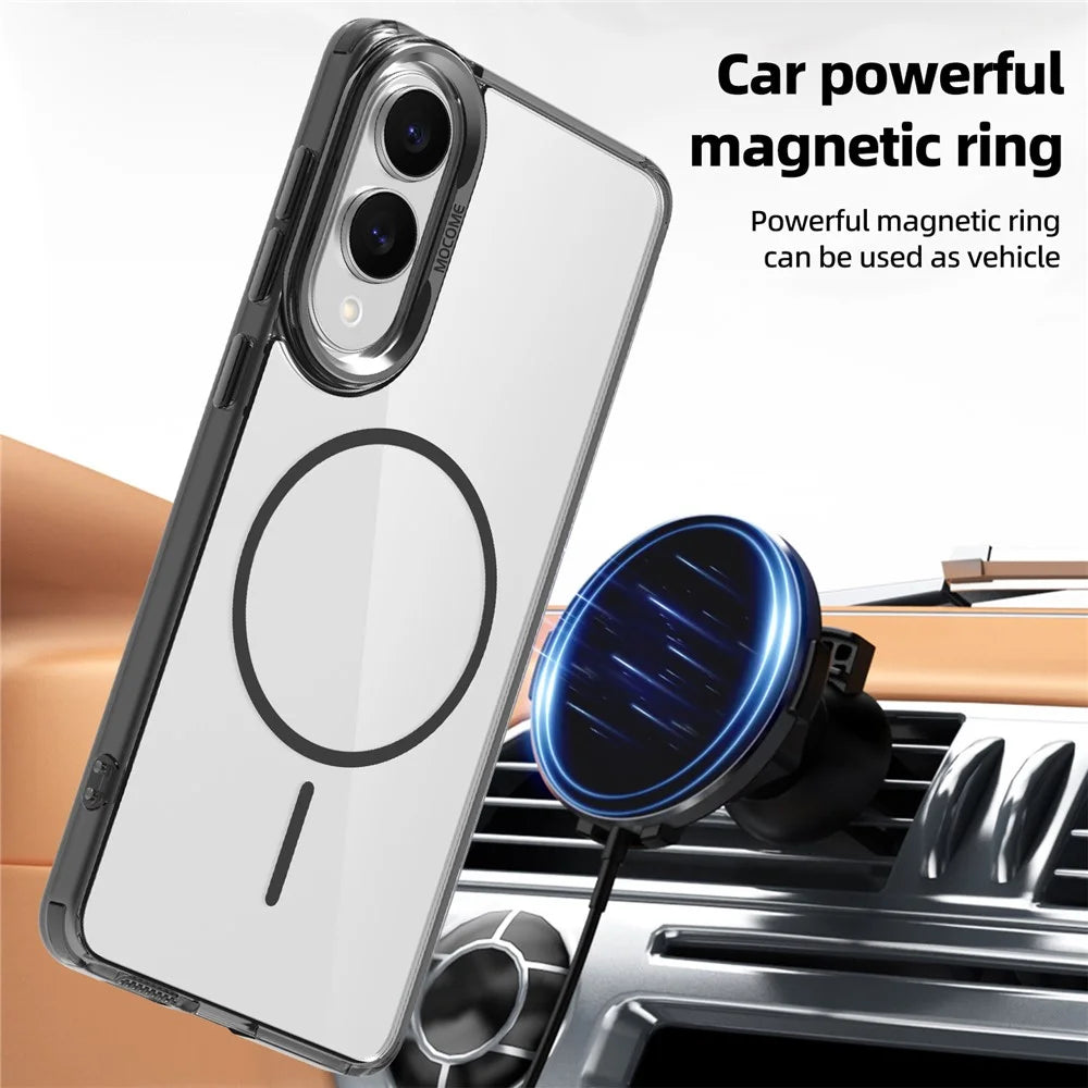 For Samsung Galaxy S25 Edge Magnetic Case TPU PC Clear Phone Cover - Transparent Black - 6