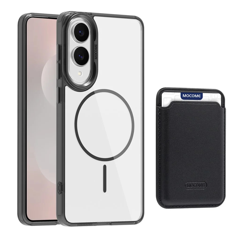 For Samsung Galaxy S25 Edge Magnetic Case TPU + PC Phone Cover with Card Bag - Transparent Black - 1