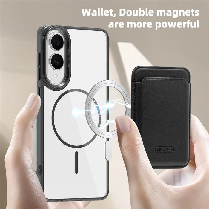 For Samsung Galaxy S25 Edge Magnetic Case TPU + PC Phone Cover with Card Bag - Transparent Black - 3