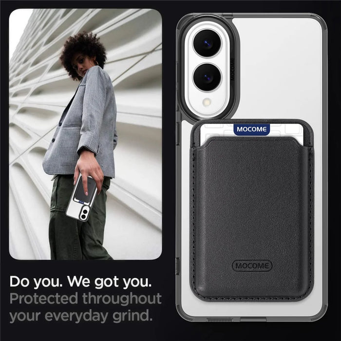For Samsung Galaxy S25 Edge Magnetic Case TPU + PC Phone Cover with Card Bag - Transparent Black - 4
