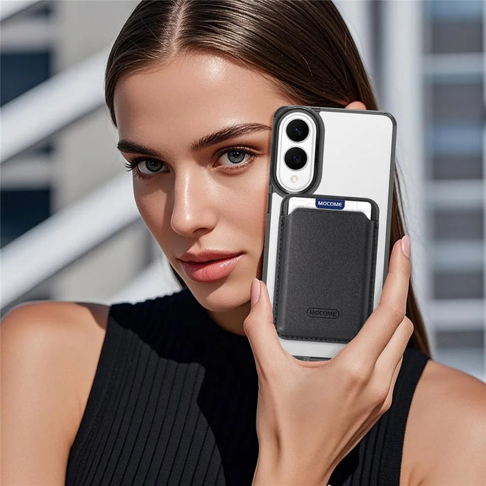 For Samsung Galaxy S25 Edge Magnetic Case TPU + PC Phone Cover with Card Bag - Transparent Black - 6