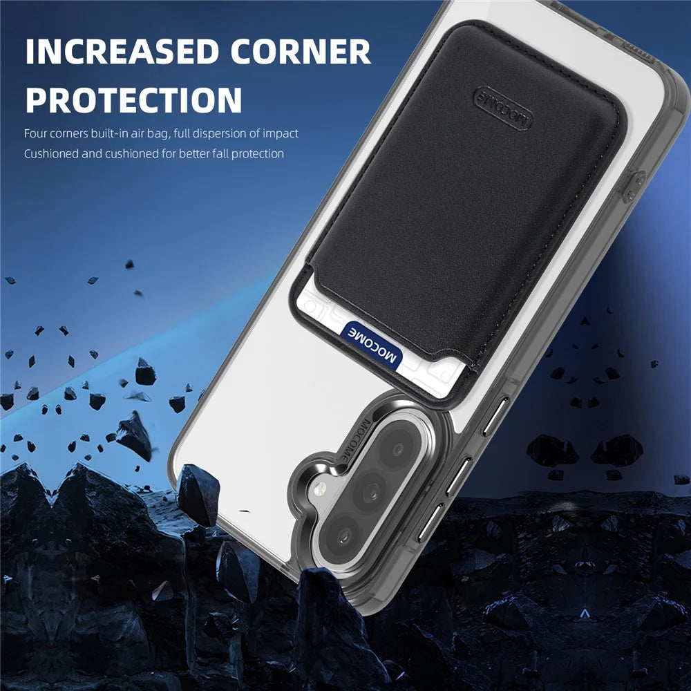 For Samsung Galaxy A56 5G  /  A36 5G Magnetic Case TPU + PC Phone Cover with Card Bag - Transparent Black - 4