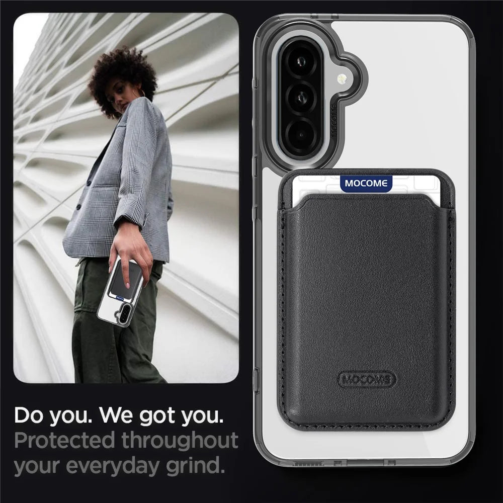 For Samsung Galaxy A56 5G  /  A36 5G Magnetic Case TPU + PC Phone Cover with Card Bag - Transparent Black - 5