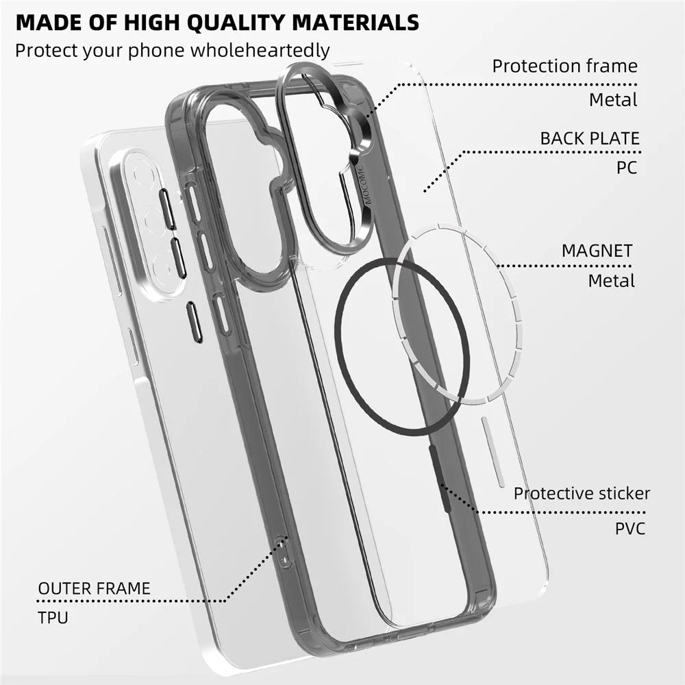 For Samsung Galaxy A56 5G  /  A36 5G Magnetic Case TPU + PC Phone Cover with Card Bag - Transparent Black - 6