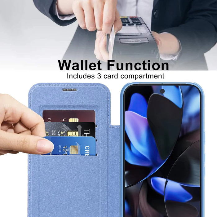 For Google Pixel 10 / 10 Pro Magnetic Case Rhombus PU Leather Phone Cover - Blue - 4