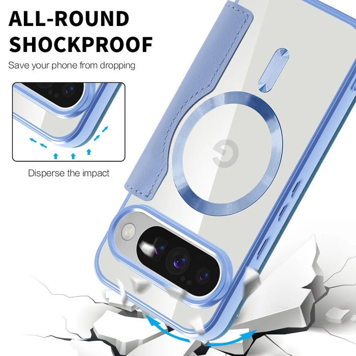 For Google Pixel 10 / 10 Pro Magnetic Case Rhombus PU Leather Phone Cover - Blue - 6