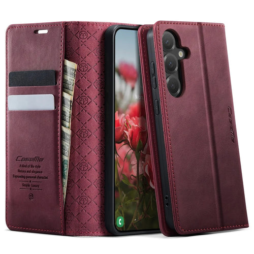 CASEME For Samsung Galaxy S25+ / Galaxy S24+ Case  033 Series RFID Blocking Wallet Stand Calf Texture Leather Phone Cover - Red - 1