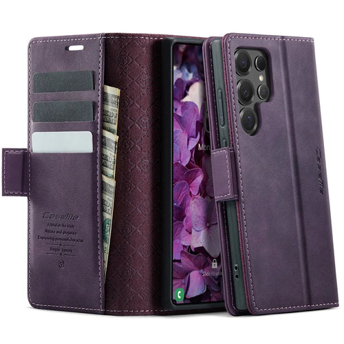 CASEME For Samsung Galaxy S25 Ultra Case  033 Series RFID Blocking Wallet Stand Calf Texture Leather Phone Cover - Purple - 1