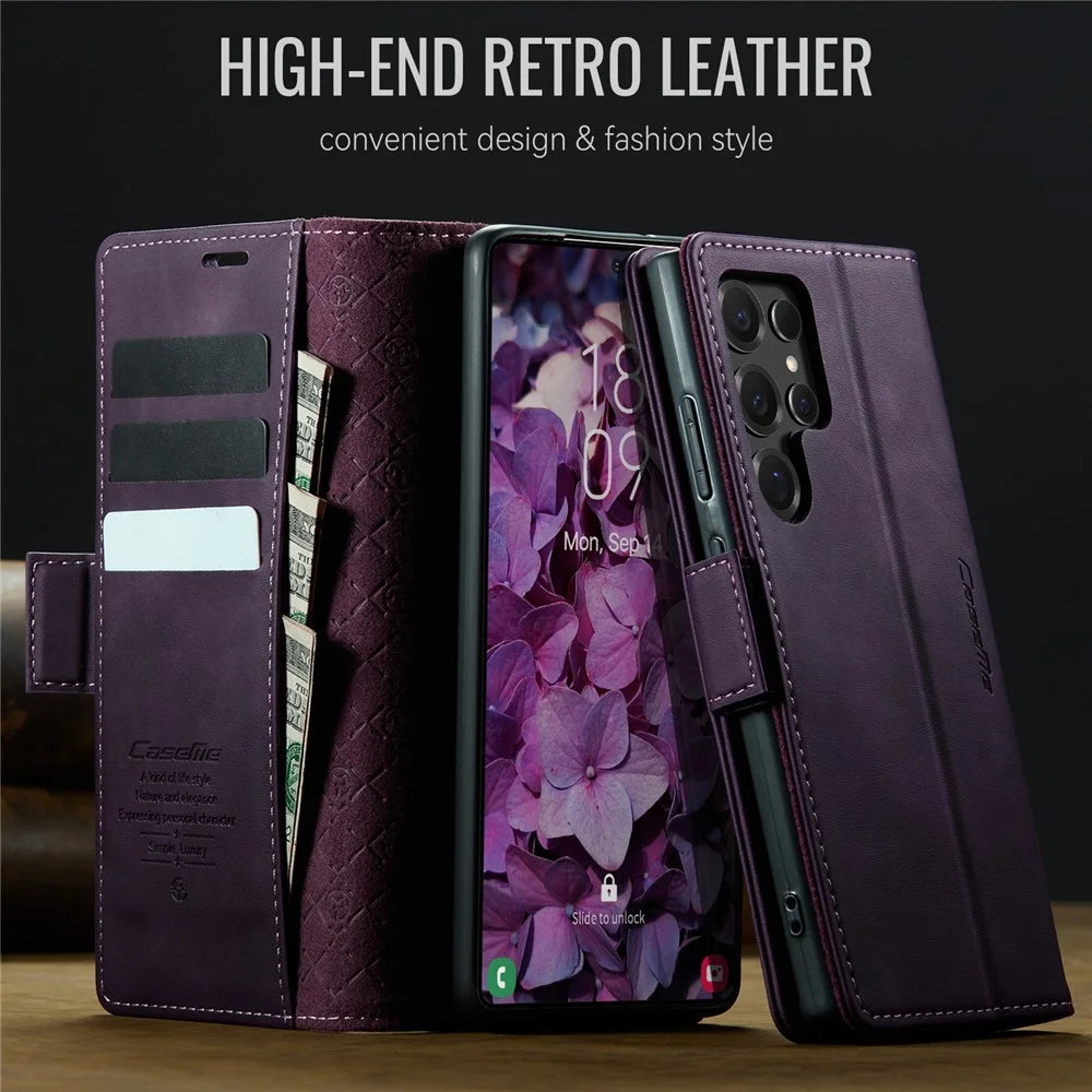 CASEME For Samsung Galaxy S25 Ultra Case  033 Series RFID Blocking Wallet Stand Calf Texture Leather Phone Cover - Purple - 4
