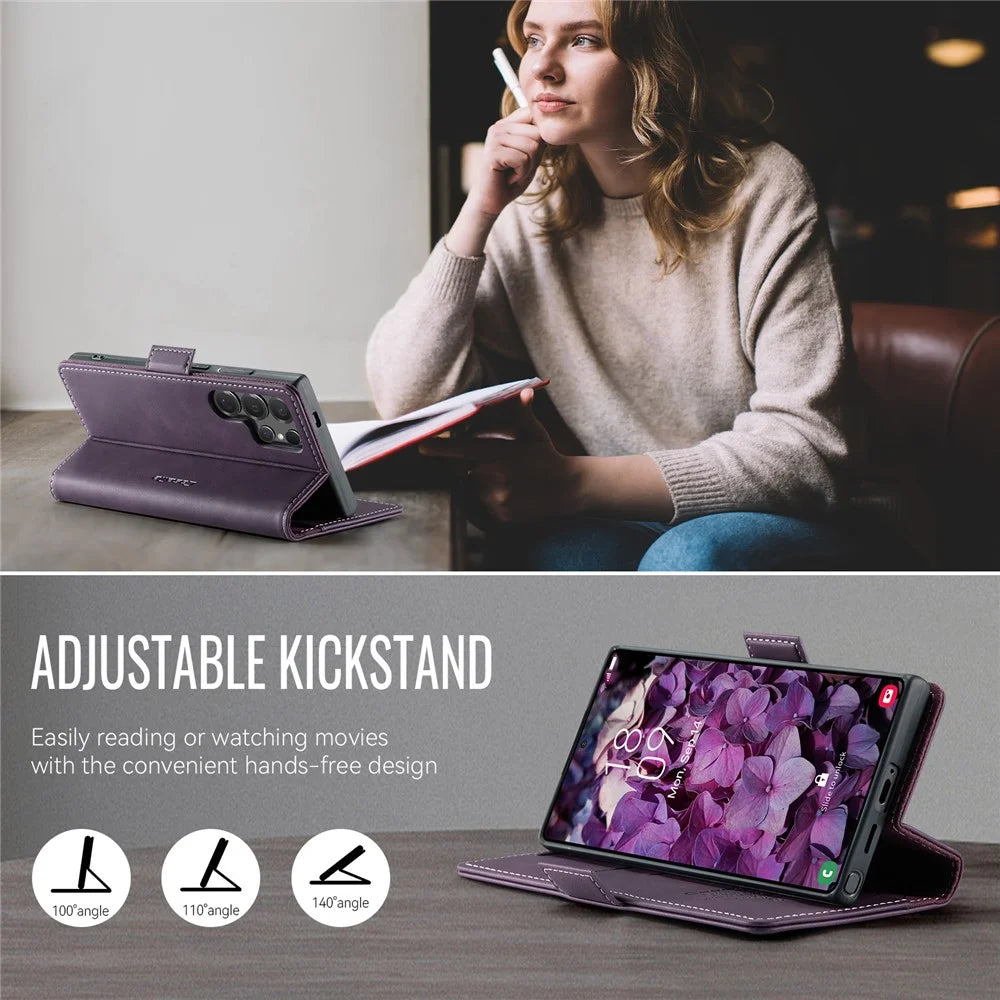 CASEME For Samsung Galaxy S25 Ultra Case  033 Series RFID Blocking Wallet Stand Calf Texture Leather Phone Cover - Purple - 5