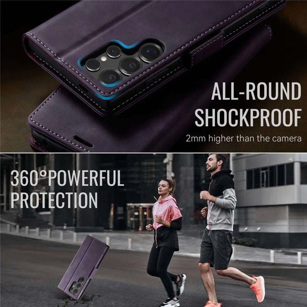 CASEME For Samsung Galaxy S25 Ultra Case  033 Series RFID Blocking Wallet Stand Calf Texture Leather Phone Cover - Purple - 6