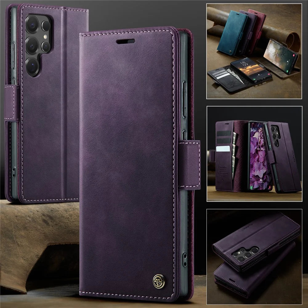 CASEME For Samsung Galaxy S25 Ultra Case  033 Series RFID Blocking Wallet Stand Calf Texture Leather Phone Cover - Purple - 7