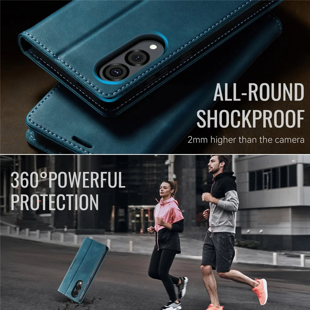 CASEME For Samsung Galaxy S25 Edge Case  033 Series RFID Blocking Wallet Stand Calf Texture Leather Phone Cover - Green - 6