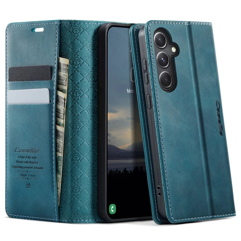 CASEME For Samsung Galaxy S23 FE Case  033 Series RFID Blocking Wallet Stand Calf Texture Leather Phone Cover - Green - 1
