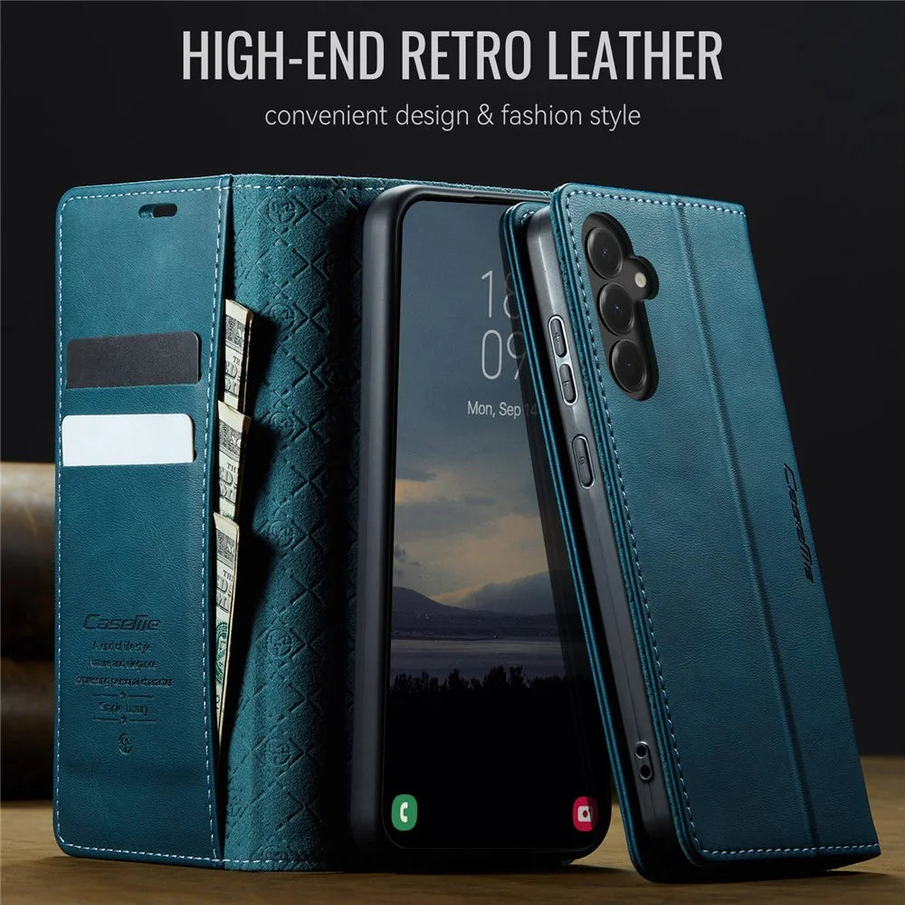 CASEME For Samsung Galaxy S23 FE Case  033 Series RFID Blocking Wallet Stand Calf Texture Leather Phone Cover - Green - 4