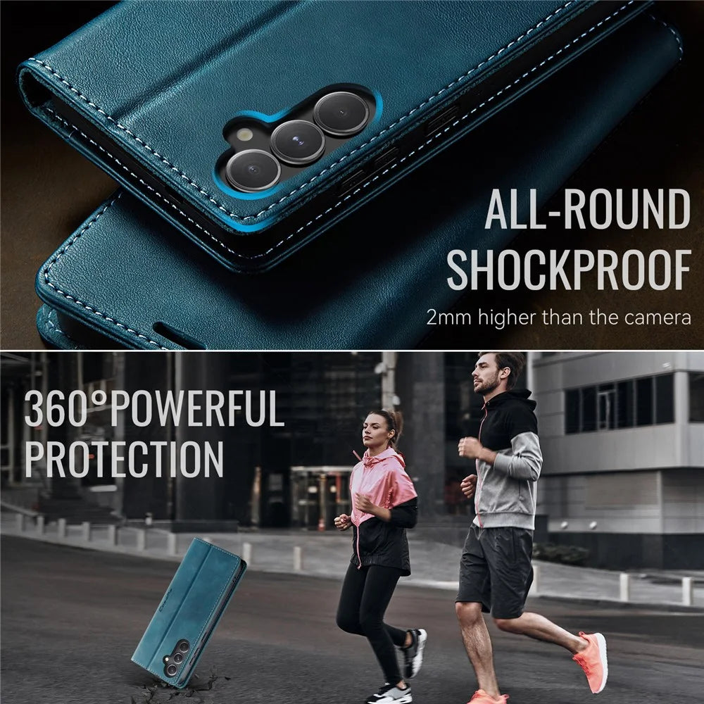 CASEME For Samsung Galaxy S23 FE Case  033 Series RFID Blocking Wallet Stand Calf Texture Leather Phone Cover - Green - 6