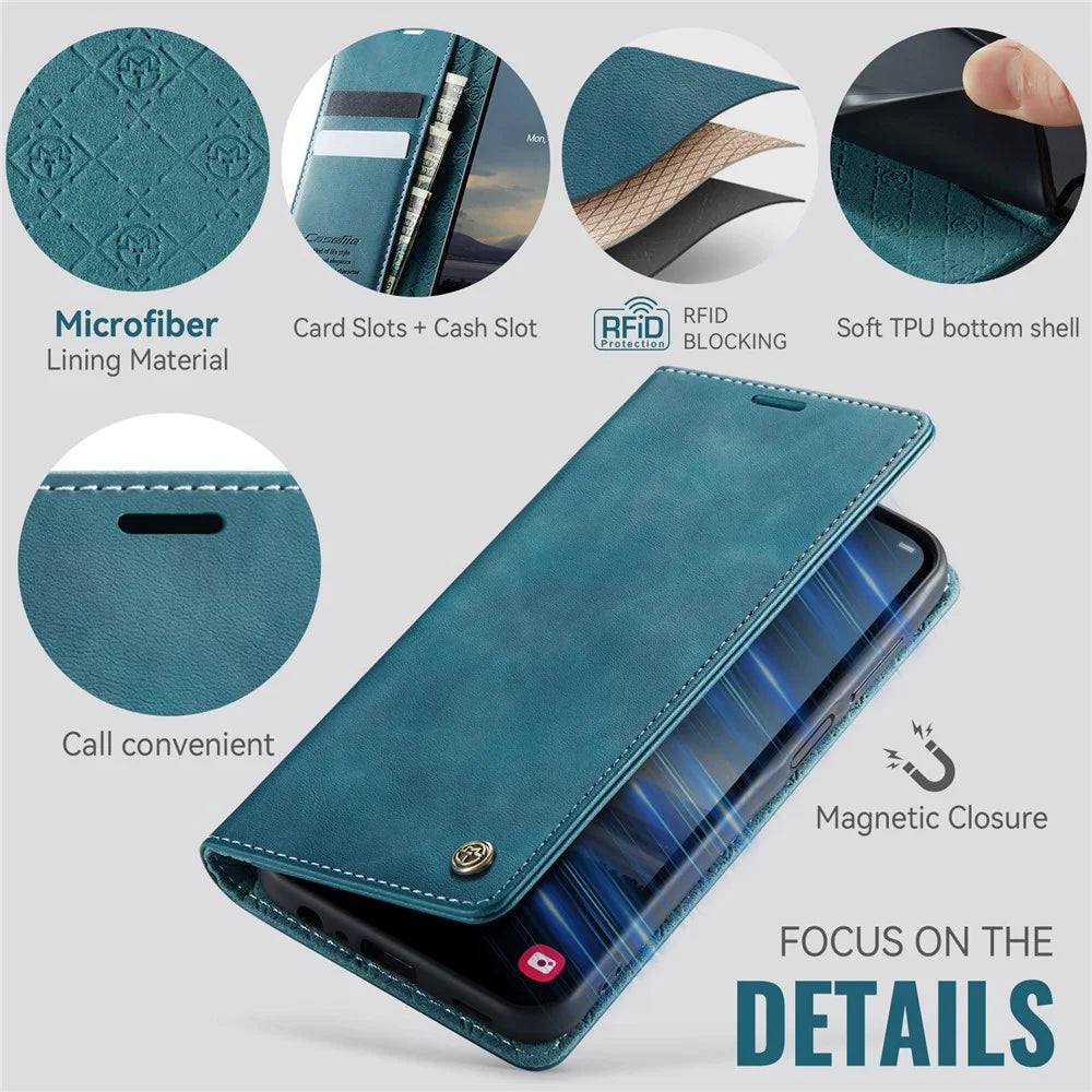 CASEME For Samsung Galaxy A15 5G / Galaxy A15 4G Case  033 Series RFID Blocking Wallet Stand Calf Texture Leather Phone Cover - Green - 3