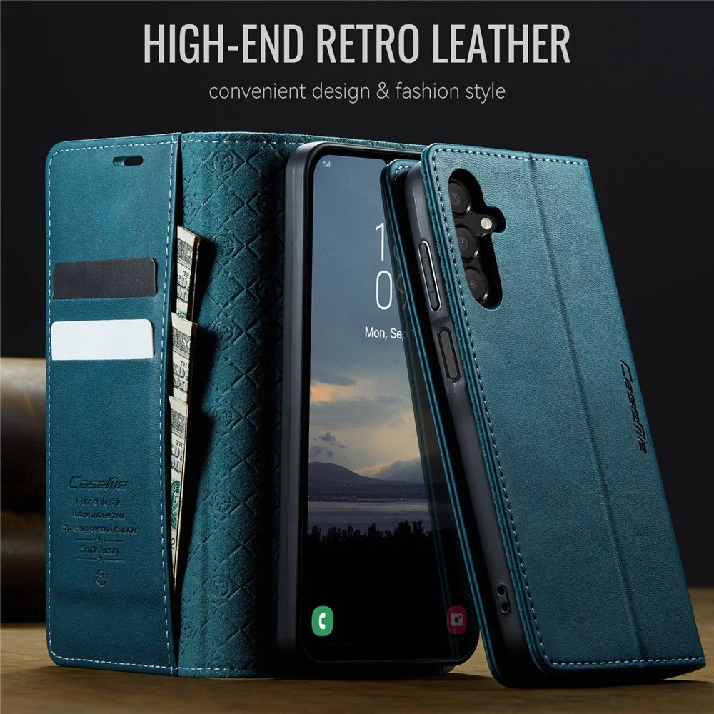 CASEME For Samsung Galaxy A15 5G / Galaxy A15 4G Case  033 Series RFID Blocking Wallet Stand Calf Texture Leather Phone Cover - Green - 4