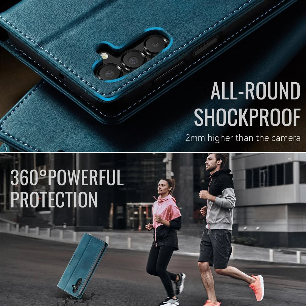 CASEME For Samsung Galaxy A15 5G / Galaxy A15 4G Case  033 Series RFID Blocking Wallet Stand Calf Texture Leather Phone Cover - Green - 6