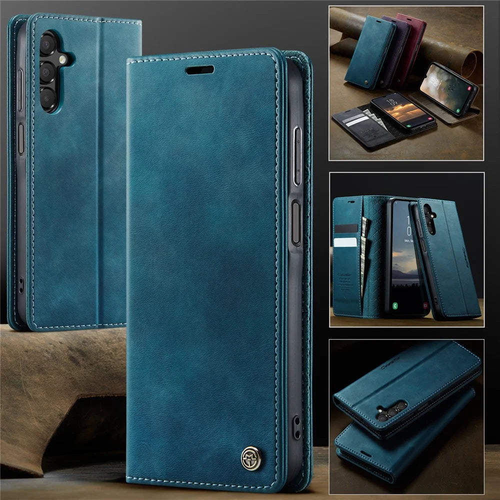CASEME For Samsung Galaxy A15 5G / Galaxy A15 4G Case  033 Series RFID Blocking Wallet Stand Calf Texture Leather Phone Cover - Green - 7