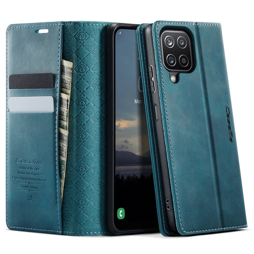 CASEME For Samsung Galaxy A12 Case  033 Series RFID Blocking Wallet Stand Calf Texture Leather Phone Cover - Green - 1