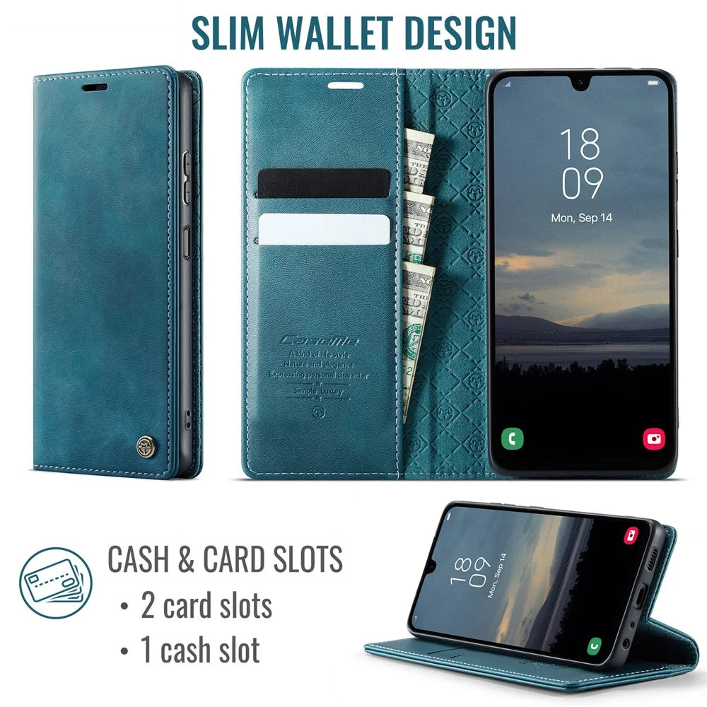 CASEME For Samsung Galaxy A12 Case  033 Series RFID Blocking Wallet Stand Calf Texture Leather Phone Cover - Green - 2