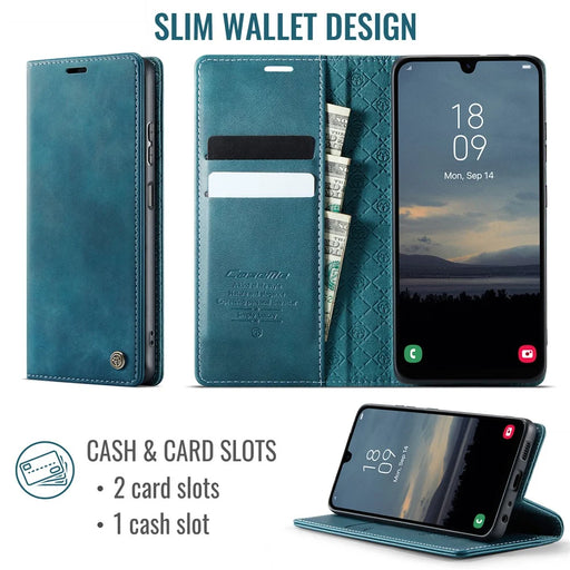 CASEME For Samsung Galaxy A12 Case  033 Series RFID Blocking Wallet Stand Calf Texture Leather Phone Cover - Green - 2