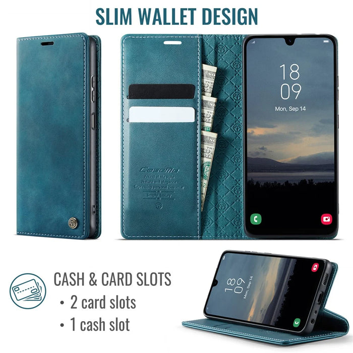 CASEME For Samsung Galaxy A12 Case  033 Series RFID Blocking Wallet Stand Calf Texture Leather Phone Cover - Green - 2